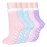 JaosWish Fluffy Slipper Socks with Grips for Women and Girls, 5 Pairs