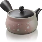Japanese Green Tea Co Japanese Teapot Red Clay Japanese Tea Pots Made in Tokoname Traditional Clay Teapot with Floral Design Fine Mesh System for Fukamushi Tea Deep Steaming 9oz