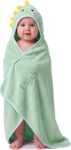 Jeweidea Personalised Name Hooded Baby Towel Coral Fleece Animal Baby Bath Towel Blanket for Baby Boy, Baby Girl, Newborn Green
