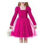 JiAmy Girls Sequin Tulle Dress with Bow Square-Neck Rose-Red