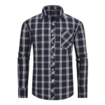JupiterSecret Mens Plaid Button-down Cotton Shirt Navy with Pocket