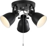 KEESFU 3 Light Ceiling Light with Pull Chain,Adjustable Directional Ceiling Track,Industrial Pull Chain Light Fixtures for Bedroom Hallway Closet.