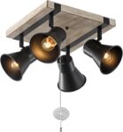 KEESFU 4 Light Kitchen Lighting Fixtures Ceiling Pull Chain Light,Farmhouse Flush Mount Ceiling Light with Rotatable Head,Rustic Light Fixtures for Dining Room Bedroom Hallway