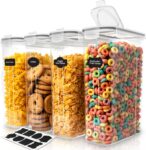 KICHLY Cereal & Dry Food Storage Container (Set of 4) BPA Free Plastic Airtight Kitchen Storage Containers Cereal Dispenser for Kitchen & Pantry