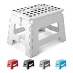 Keplin 9-Inch Heavy-Duty Folding Step Stool, Non-Slip, Portable, White