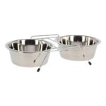 Kerbl Double Bowl Stand with 2 Stainless Bowls