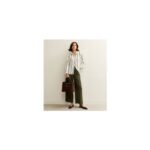 Khaki Pull on Wide Leg Trousers