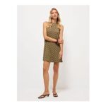 Khaki Spot Tie Back Neck Mini Dress