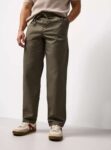 Khaki Straight Leg Mens Linen Blend Trousers 32L & 40L