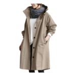Khaki Womens Trench Coat, Long, Cinched Waist, 4XL