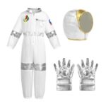 Kids Astronaut Costume with Helmet, Gloves, Bag Unisex Spaceman Jumpsuit