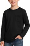 Kids Basic Tops Boys Long Sleeve Plain T-Shirt with Pocket