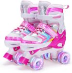 Kids Roller Skates for Girls Boys Adjustable, 8 Light Up Wheels Quad Skates for Girls Boys Toddler Beginners Indoor and Outdoor Fun.