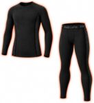 Kids Thermal Base Layer Set, Fleece Lined Athletic Football Skins Compression Set with Side Ribbed Design, Long Sleeve Top and Leggings Warm Base Layer Kids for Sport Football Biking Ski & Daily Life
