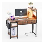 KitMent 100cm Desk, 2 Drawers, Power and USB Ports, Rustic-Brown