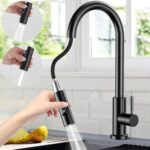 Kitchen Faucet with Removable Shower, Stainless Steel Kitchen Sink Faucet Mixer Tap with Removable Base, 360 Swivel, 2 Water Modes Cold and Hot Available – Black