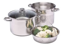 KitchenCraft World of Flavours Pasta Pot with Strainer and Vegetable Steamer Basket in Gift Box, Induction Safe, Stainless Steel, 4 litres