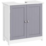 Kleankin Under Sink Bathroom Cabinet, 2 Doors, Adjustable Shelf, White Grey