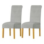 LANSHENG Stretchy Velvet Chair Covers, Dining Room, Light Gray, 2-Pack(M)