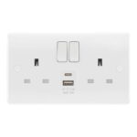 LAP 13A 2-Gang SP Switched Socket 2.4A 12W 2-Outlet Type A & C USB Charger White (free click and collect)