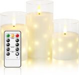 LED Flameless Candles, Battery Candles Flickering Set, Built in Hidden String, 11 Key Remote Control & Timer, Glass Real Wax, Set of 3, H 4 5 6 (White)