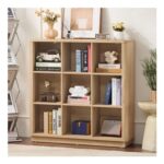 LELELINKY 9-Cube Storage Bookcase, 41 Wide, Freestanding, Natural Oak