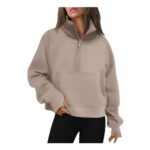 LILLUSORY Womens Cropped Half-Zip Sweatshirt, Coffee Grey, M