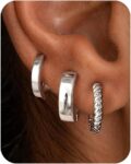 LOLIAS 3 Pairs 14K Gold Plated Hoop Earrings for Women Hypoallergenic Silver Hoop Earrings with AAA CZ Small Huggie Earrings Set for Multiple Piercings