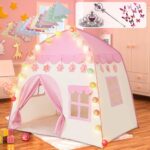 Labeol Princess Castle Play Tent Large Kids Play House for Indoor and Outdoor with Cotton Ball Lights Crown Magic Wand Safety Non-toxic Great Gift for Girls 130 100 130