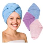 Lafefe 3-Pack Microfiber Hair Towel Wrap (Pink/Blue/Purple)