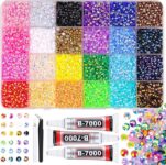 Larfraecy 24 Colors Bedazzling Kit with Glue 24000pcs Rhinestones for Crafting Nail Art Clothes Shoes DIY Includes Pen Tweezers & 3pcs B7000 Glues