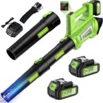 Leaf Blower, 6 Speed 245 km/h Leaf Blower Cordless 8000 mAh -2 4 Ah Batterie, 1200 W Brushless Motor Cordless Leaf Blower