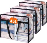 Lifewit 3 Pack Clear Storage Bags, 45L Plastic Clothes Storage Bags