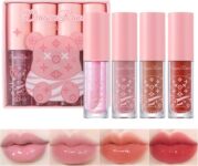 Lip Oil and Lip Gloss Set, 4Packs Lip Oil Hydrating Lipgloss Set Lip Glow Oil Tinted Clear Lip Plumper Non-sticky Moisturizing Gift For Women and Teenage Girl (Pink Set, One Size)