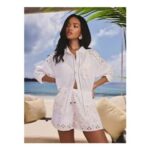 Lipsy White Relaxed Fit Broderie Beach 100% Cotton Shirt