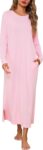 Litherday Womens Nightdress Cotton Long Sleeve Nightshirt Nightgown for Ladies UK Nighties Sleep Tee with Pockets
