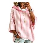 Long Hoodie for Women, Stretchy Drawstring, Horizontal Stripe