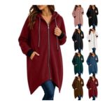 Long Zip-up Hoodies for Women Corduroy Sweatshirt Jacket