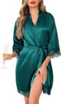Lovasy Womens Satin Robes Lace Trim Kimono Dressing Gowns Silk Bride/Bridesmaid Robe