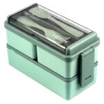 Lychico Lunch Box, 1400ml Bento Box with Spoon Fork, Stackable 2 Layer 3 Compartments Leak Proof Japanese Lunch Box