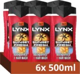 Lynx Sunset Fresh 3-in-1 Body Wash Mens Hair, Face and Body Cleanser with a mango & mandarin scent 6x 500 ml