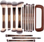 MAANGE13Pcs Makeup Brushes with Case, Professional Vegan Makeup Brush Set for Foundation, Powder, Eyeshadow, Dual-Ended Face Brushes, Coffee Gold