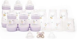 MAM Anti-Colic Bottle and Dummy Set, 10 Pieces, Pink (Designs Vary)