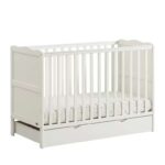 MCC Direct White Wooden Orlando Baby Cot Bed and Rollaway Drawer and Aloe Vera Water Repellent Mattress with voucher