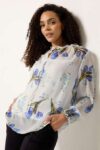 M&Co White & Blue Floral Tie Neck Blouse Size 12 & 18 – Free C&C