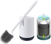 MEKEET Silicone Toilet Brush and Holder,Bathroom Toilet Brush Holder Set,Silicone Toilet Cleaning Brush Kit with Soft Bristle Brush (Flooring)