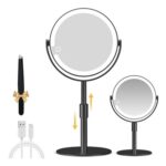 MOMOKUBA 20X Lighted Magnifying Mirror, Height-Adjustable, Double-Sided, Black