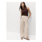 M&S Linen Blend Pleat Front Wide Leg Trousers
