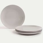 M&S Set of 4 Stoneware Dinner Plates / Pasta Bowls (Natural / Sage)