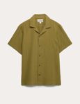 M&S mens Pure Cotton Textured Shirt in Olive ( S to 3XL ) – free C&C